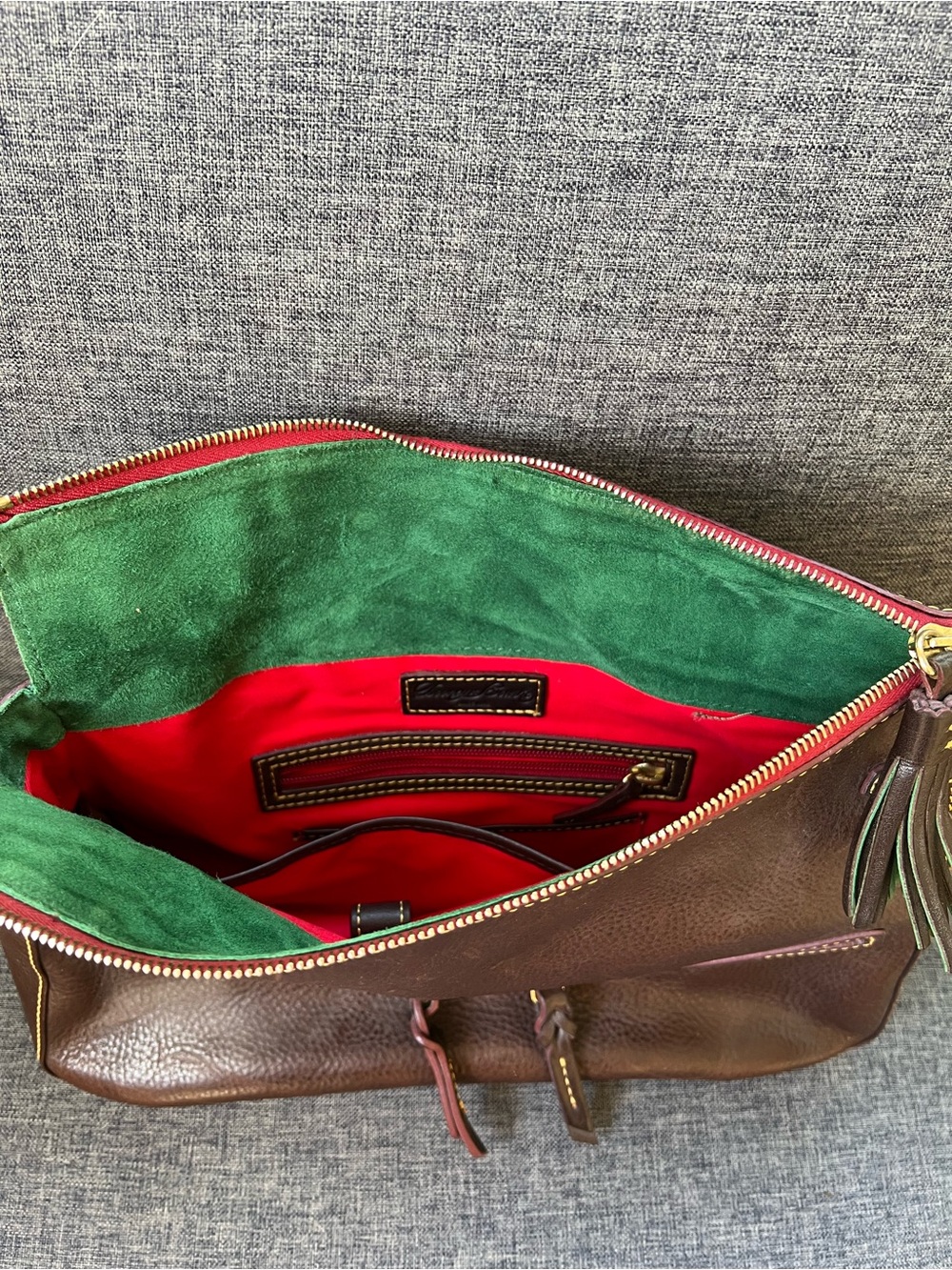 Dooney & Bourke Red and Green Lined Leather Interior - Picture 2 of 5
